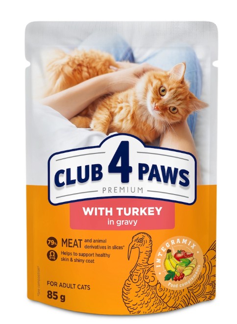 ПАУЧ Клуб 4 лапи для котів з індичкою соус, 85г